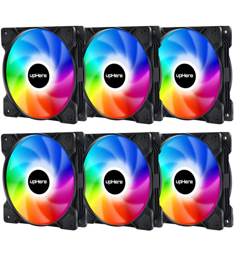 upHere 120mm Case Fan,Support 5V ARGB Addressable Motherboard SYNC,Colorful Cooler Speed Adjustable with Fan Control Hub for PC Cases, CPU Coolers,Radiators System,6-Pack,SR12-06-6 - Image 1